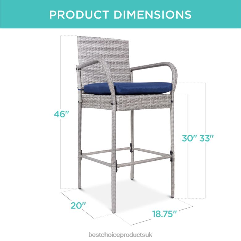 Outdoor Living | Best Choice ProductsSet of 2 Indoor Outdoor Wicker Bar Stools w/ Cushion, Footrests, Armrests N62R935 Gray