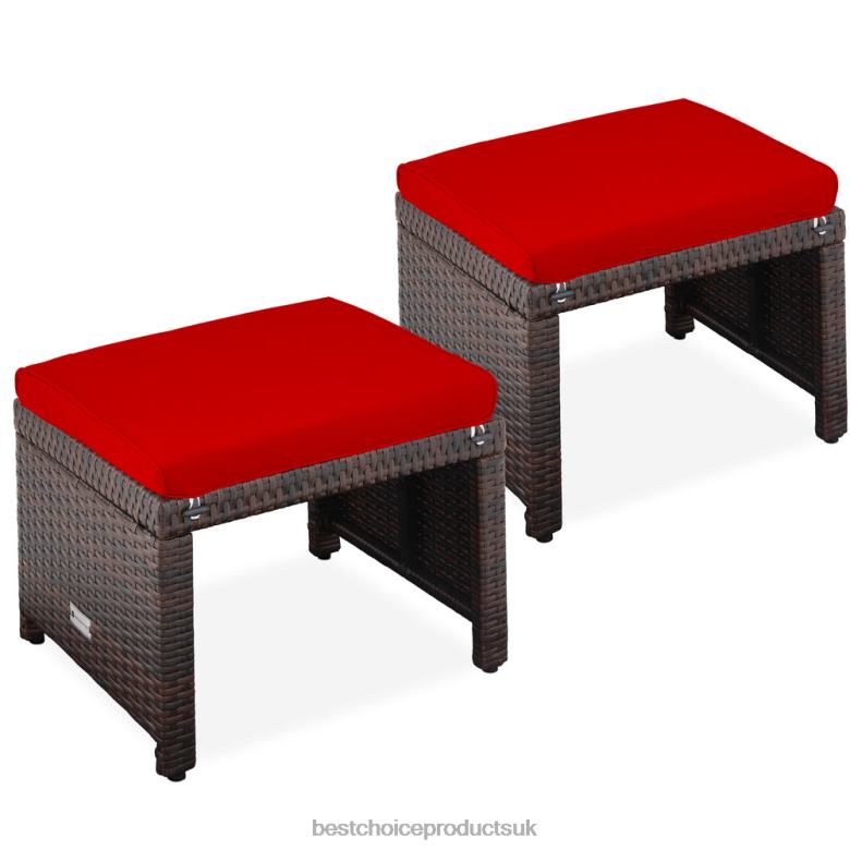Outdoor Living | Best Choice ProductsSet of 2 Multipurpose Wicker Ottomans w/ Removable Cushions, Steel Frame N62R917 Brown/Red