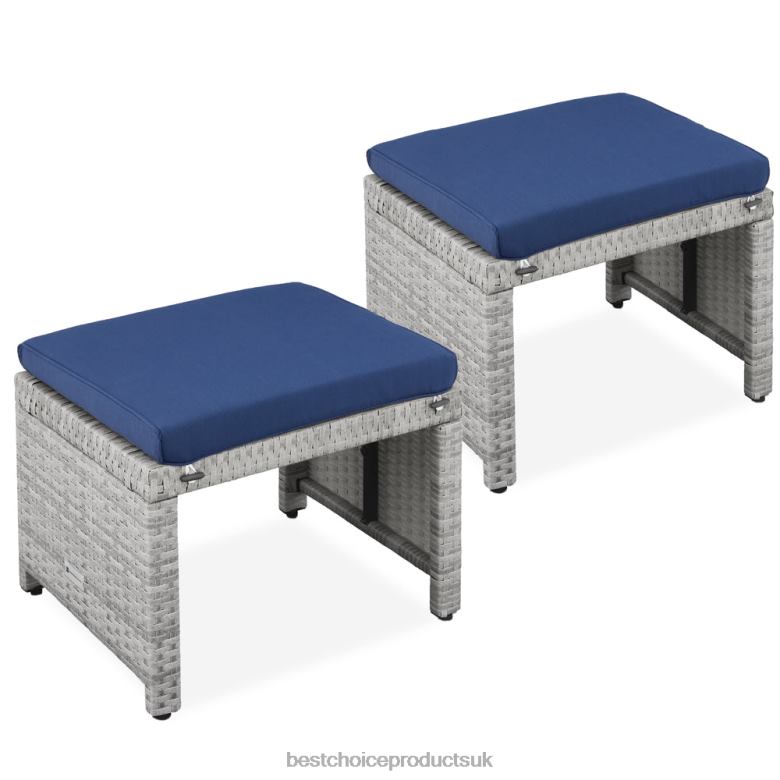 Outdoor Living | Best Choice ProductsSet of 2 Multipurpose Wicker Ottomans w/ Removable Cushions, Steel Frame N62R918 Gray/Navy