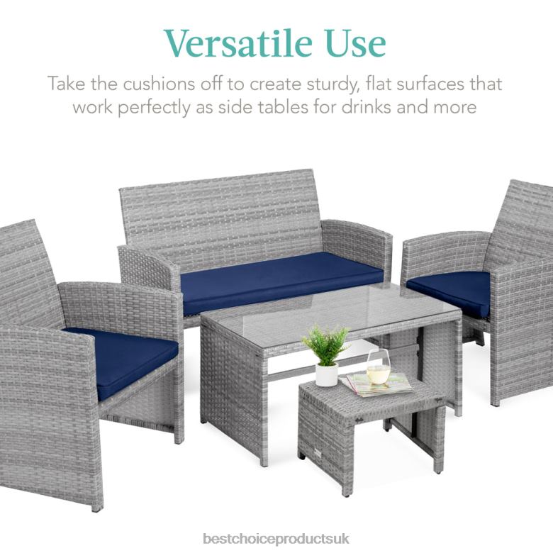 Outdoor Living | Best Choice ProductsSet of 2 Multipurpose Wicker Ottomans w/ Removable Cushions, Steel Frame N62R918 Gray/Navy
