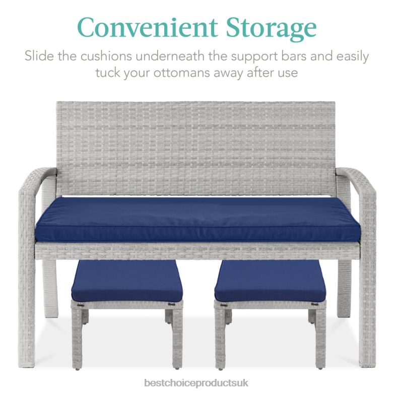 Outdoor Living | Best Choice ProductsSet of 2 Multipurpose Wicker Ottomans w/ Removable Cushions, Steel Frame N62R918 Gray/Navy