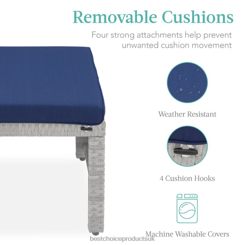 Outdoor Living | Best Choice ProductsSet of 2 Multipurpose Wicker Ottomans w/ Removable Cushions, Steel Frame N62R918 Gray/Navy