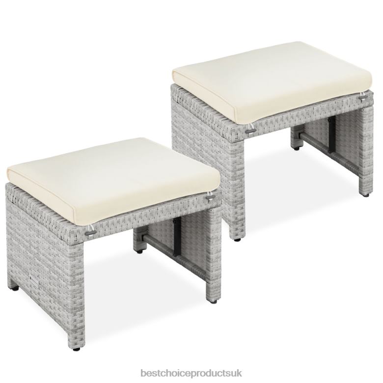 Outdoor Living | Best Choice ProductsSet of 2 Multipurpose Wicker Ottomans w/ Removable Cushions, Steel Frame N62R919 Gray/Cream