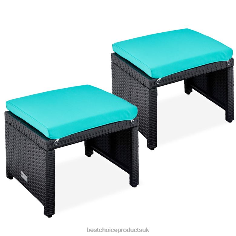Outdoor Living | Best Choice ProductsSet of 2 Multipurpose Wicker Ottomans w/ Removable Cushions, Steel Frame N62R920 Black/Teal