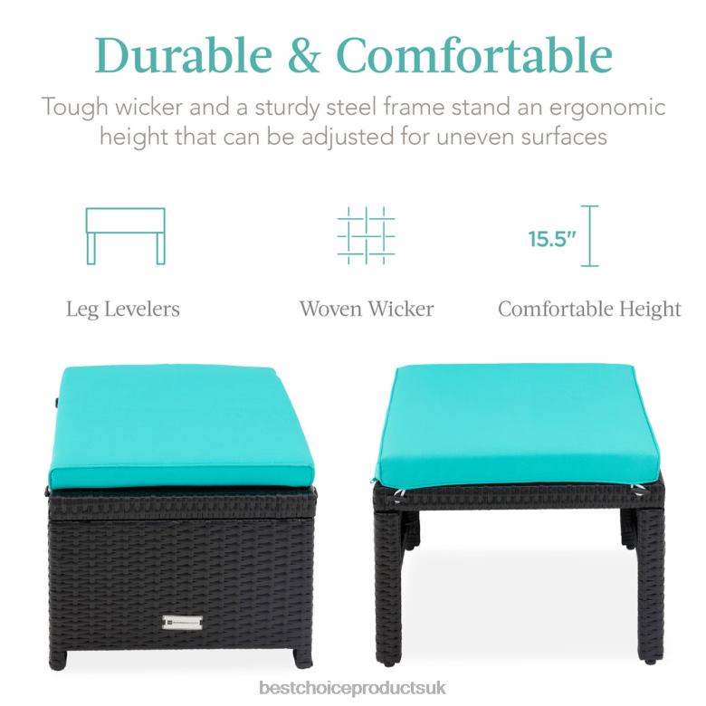 Outdoor Living | Best Choice ProductsSet of 2 Multipurpose Wicker Ottomans w/ Removable Cushions, Steel Frame N62R920 Black/Teal