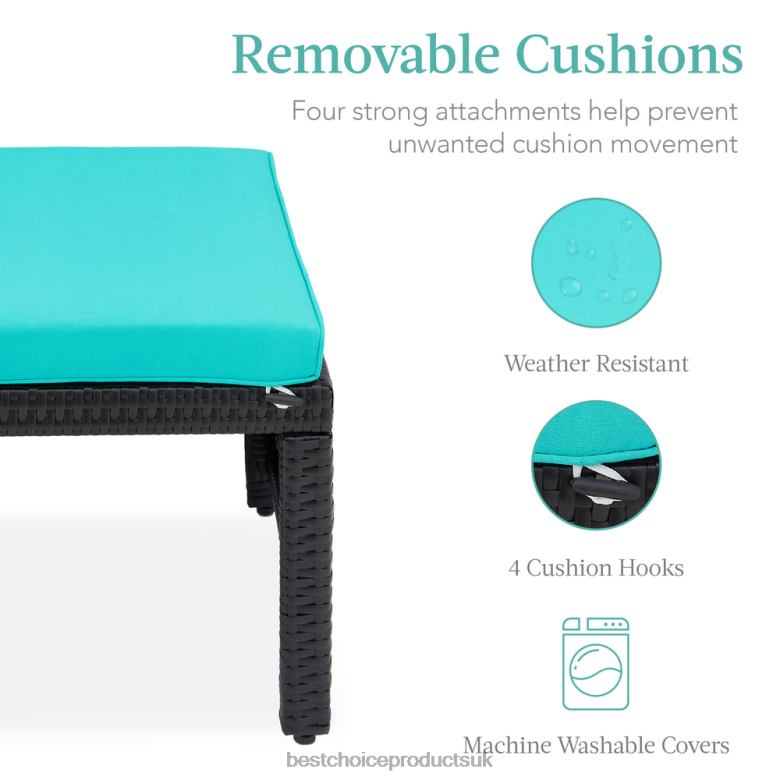 Outdoor Living | Best Choice ProductsSet of 2 Multipurpose Wicker Ottomans w/ Removable Cushions, Steel Frame N62R920 Black/Teal