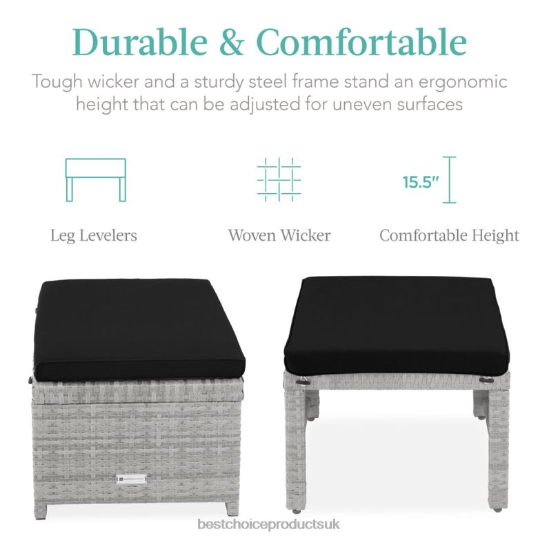 Outdoor Living | Best Choice ProductsSet of 2 Multipurpose Wicker Ottomans w/ Removable Cushions, Steel Frame N62R921 Gray/Black