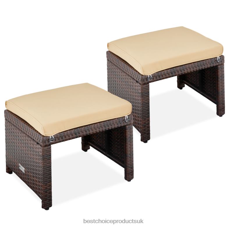 Outdoor Living | Best Choice ProductsSet of 2 Multipurpose Wicker Ottomans w/ Removable Cushions, Steel Frame N62R922 Brown/Tan
