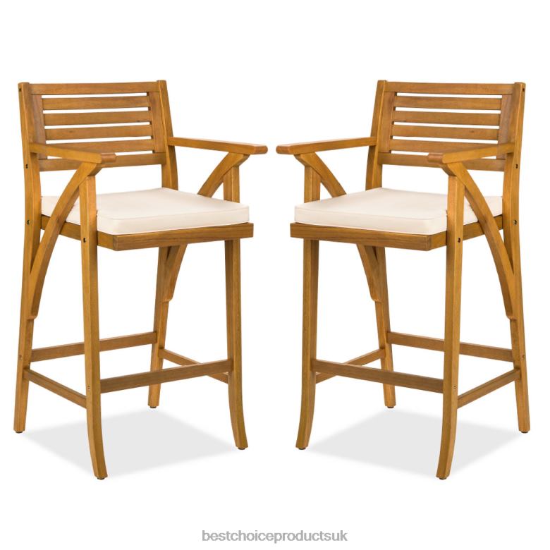 Outdoor Living | Best Choice ProductsSet of 2 Outdoor Acacia Wood Bar Stools Chairs w/ Weather-Resistant Cushions N62R937 Brown