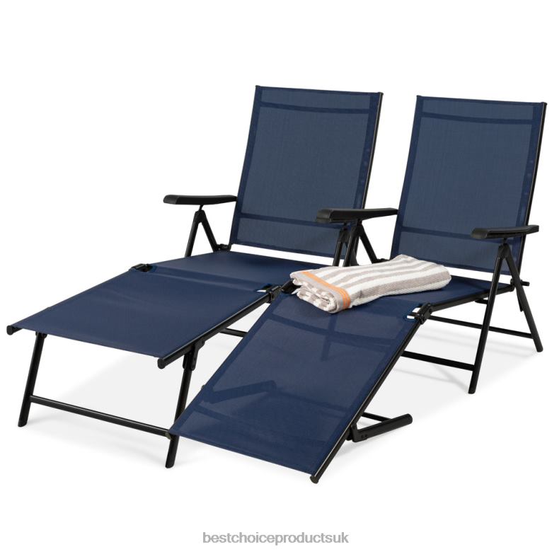 Outdoor Living | Best Choice ProductsSet of 2 Outdoor Patio Chaise Recliner Lounge Chairs w/ Rust-Resistant Frame N62R826 Navy