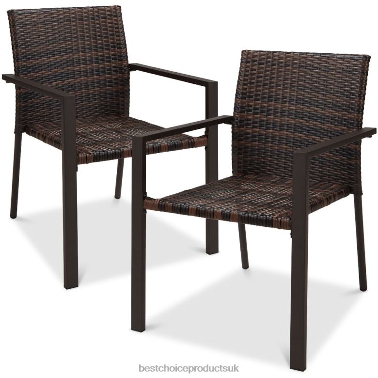 Outdoor Living | Best Choice ProductsSet of 2 Stackable Wicker Chairsw/ Armrests, Steel Accent Furniture N62R401 Brown