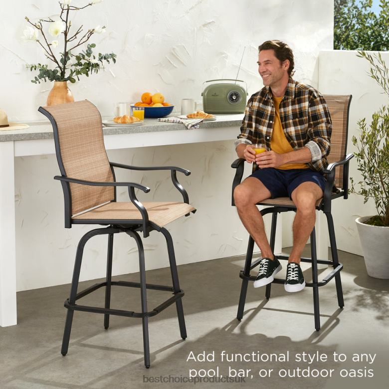 Outdoor Living | Best Choice ProductsSet of 2 Swivel Barstools w/ 360 Rotation, All-Weather Mesh N62R1384 Tan