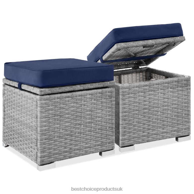Outdoor Living | Best Choice ProductsSet of 2 Wicker Ottomans, Multipurpose w/ Removable Cushions, Steel Frame N62R894 Gray/Navy