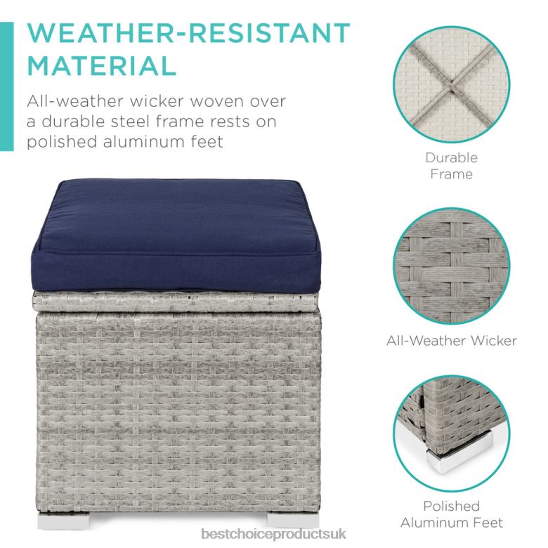 Outdoor Living | Best Choice ProductsSet of 2 Wicker Ottomans, Multipurpose w/ Removable Cushions, Steel Frame N62R894 Gray/Navy