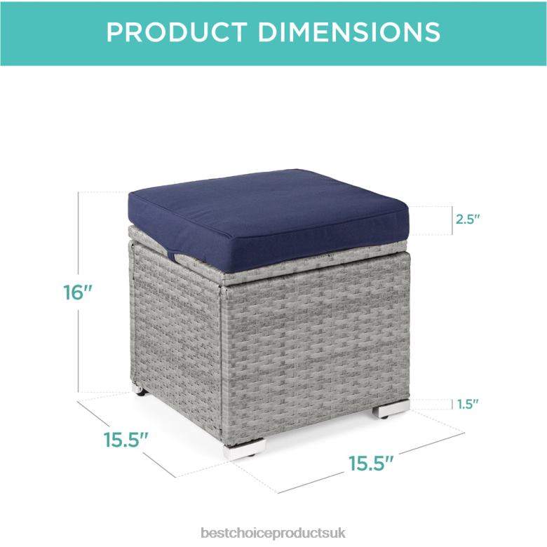 Outdoor Living | Best Choice ProductsSet of 2 Wicker Ottomans, Multipurpose w/ Removable Cushions, Steel Frame N62R894 Gray/Navy