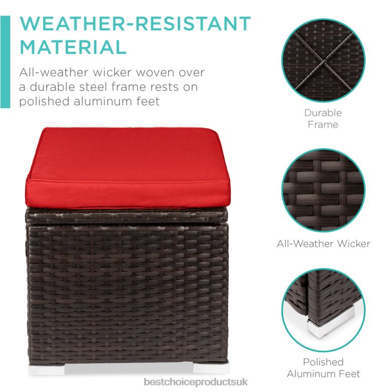 Outdoor Living | Best Choice ProductsSet of 2 Wicker Ottomans, Multipurpose w/ Removable Cushions, Steel Frame N62R895 Red/Brown