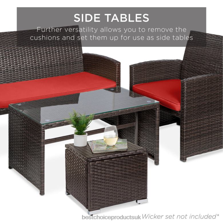 Outdoor Living | Best Choice ProductsSet of 2 Wicker Ottomans, Multipurpose w/ Removable Cushions, Steel Frame N62R895 Red/Brown