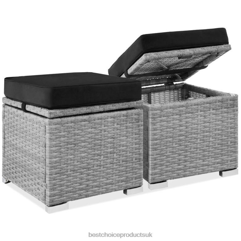 Outdoor Living | Best Choice ProductsSet of 2 Wicker Ottomans, Multipurpose w/ Removable Cushions, Steel Frame N62R896 Gray/Black