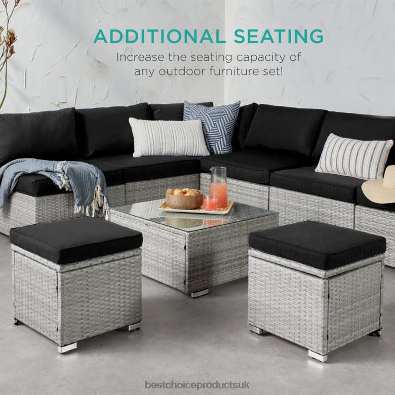 Outdoor Living | Best Choice ProductsSet of 2 Wicker Ottomans, Multipurpose w/ Removable Cushions, Steel Frame N62R896 Gray/Black