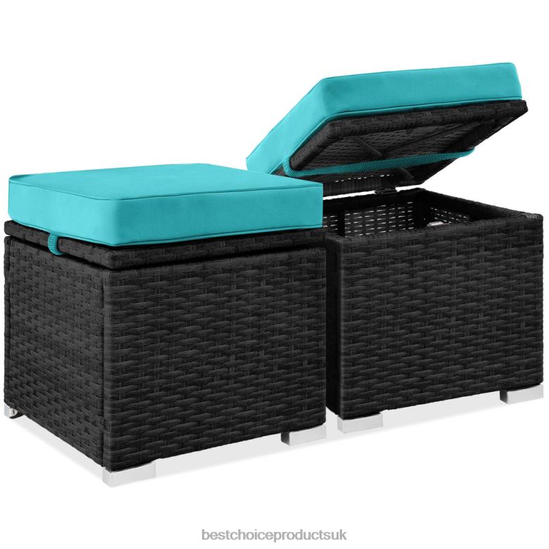 Outdoor Living | Best Choice ProductsSet of 2 Wicker Ottomans, Multipurpose w/ Removable Cushions, Steel Frame N62R897 Black/Teal