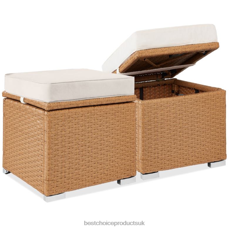 Outdoor Living | Best Choice ProductsSet of 2 Wicker Ottomans, Multipurpose w/ Removable Cushions, Steel Frame N62R898 Natural/Ivory