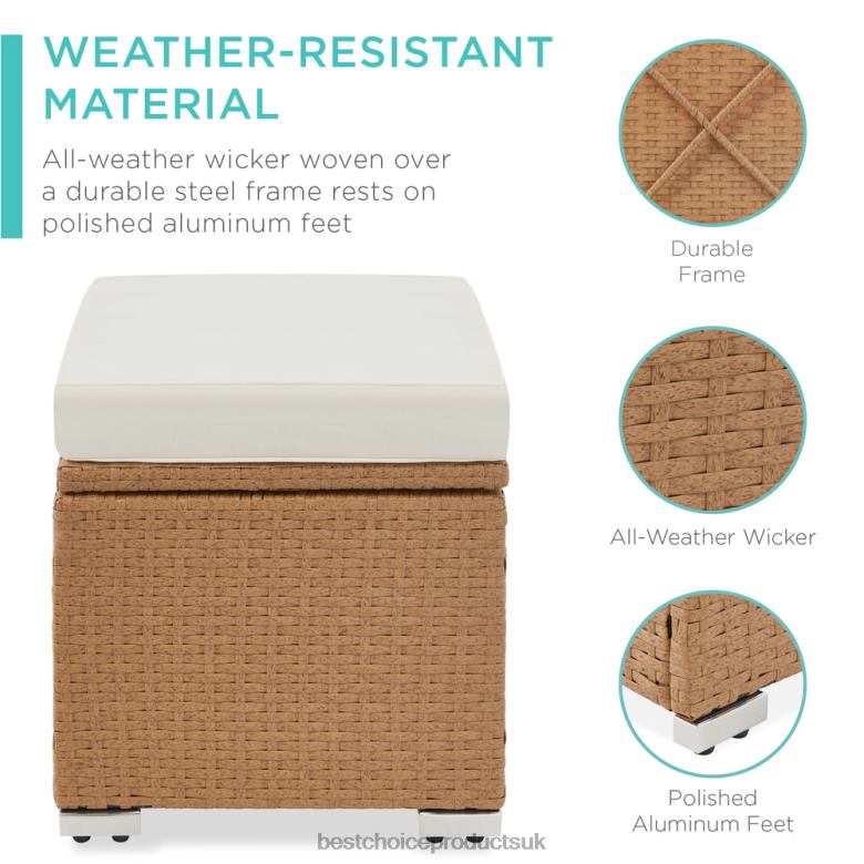 Outdoor Living | Best Choice ProductsSet of 2 Wicker Ottomans, Multipurpose w/ Removable Cushions, Steel Frame N62R898 Natural/Ivory