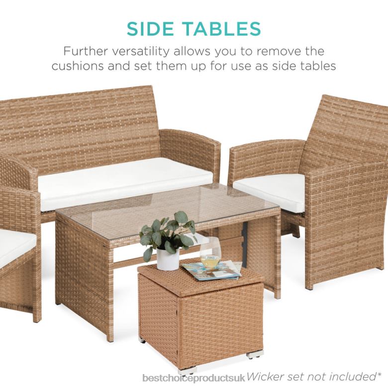 Outdoor Living | Best Choice ProductsSet of 2 Wicker Ottomans, Multipurpose w/ Removable Cushions, Steel Frame N62R898 Natural/Ivory