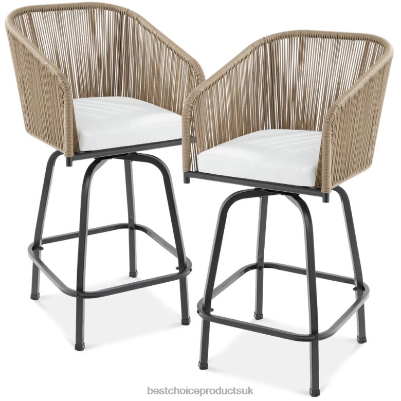 Outdoor Living | Best Choice ProductsSet of 2 Woven Wicker Swivel Barstools w/ 360 Rotation, Steel Frame N62R1438 Natural/Ivory