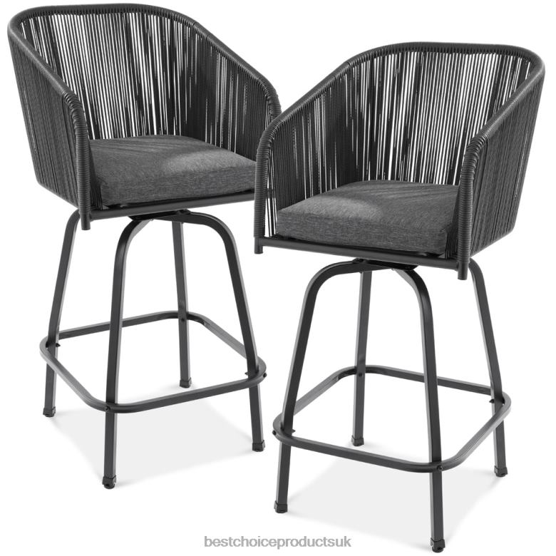 Outdoor Living | Best Choice ProductsSet of 2 Woven Wicker Swivel Barstools w/ 360 Rotation, Steel Frame N62R1439 Black/Gray