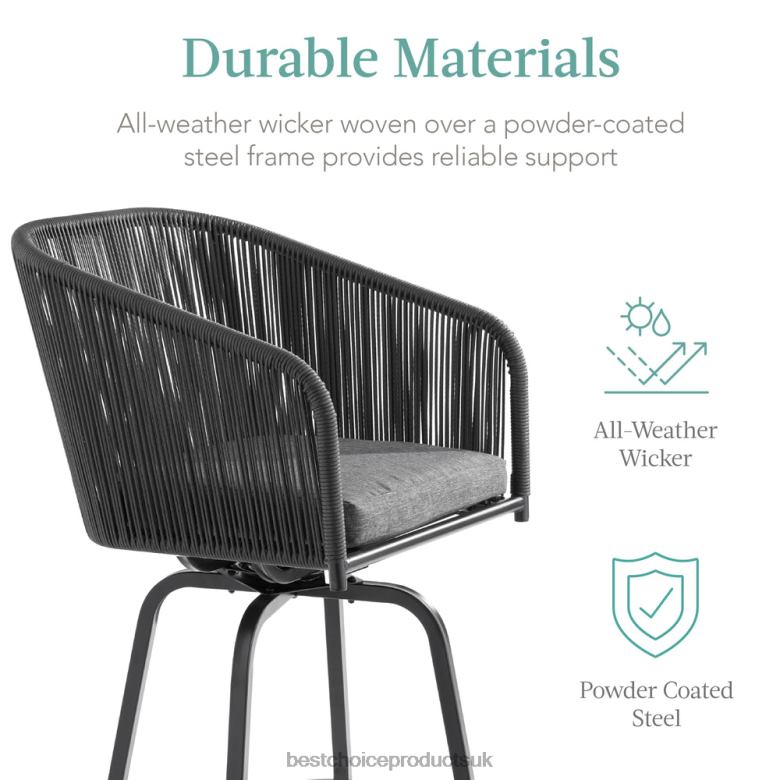 Outdoor Living | Best Choice ProductsSet of 2 Woven Wicker Swivel Barstools w/ 360 Rotation, Steel Frame N62R1439 Black/Gray