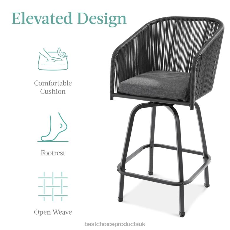 Outdoor Living | Best Choice ProductsSet of 2 Woven Wicker Swivel Barstools w/ 360 Rotation, Steel Frame N62R1439 Black/Gray