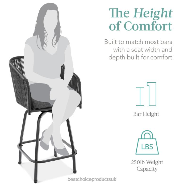 Outdoor Living | Best Choice ProductsSet of 2 Woven Wicker Swivel Barstools w/ 360 Rotation, Steel Frame N62R1439 Black/Gray