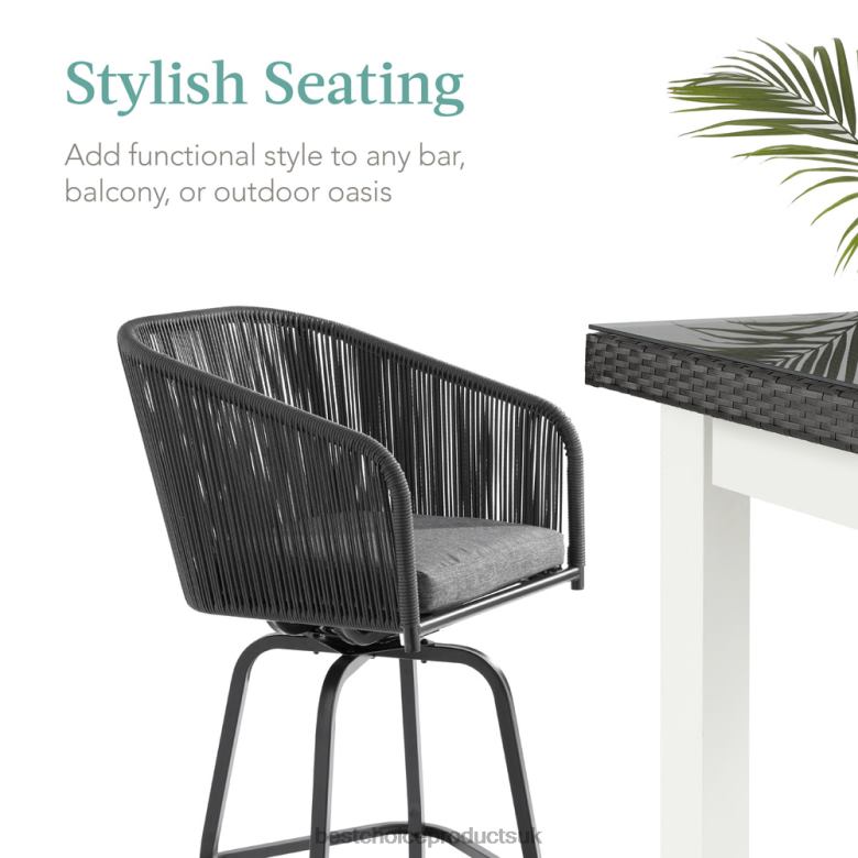 Outdoor Living | Best Choice ProductsSet of 2 Woven Wicker Swivel Barstools w/ 360 Rotation, Steel Frame N62R1439 Black/Gray