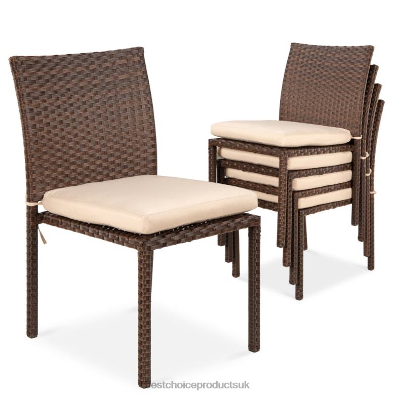 Outdoor Living | Best Choice ProductsSet of 4 Stackable Outdoor Patio Wicker Chairs w/ Cushions, UV-Resistance N62R1425 Brown/Cream