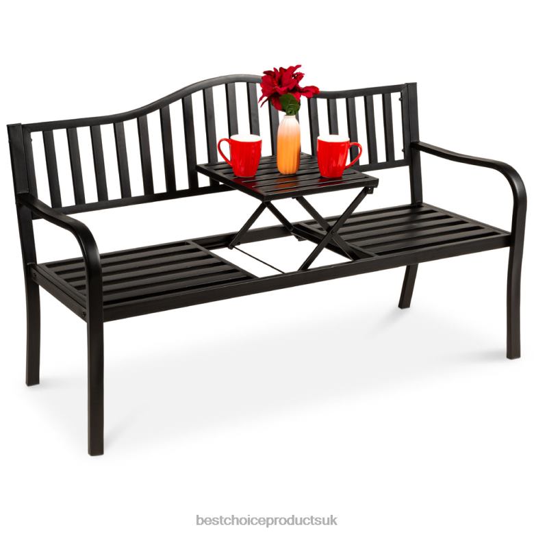 Outdoor Living | Best Choice ProductsSteel Bench for Outdoor Patio and Garden w/ Pullout Middle Table N62R1482 Black