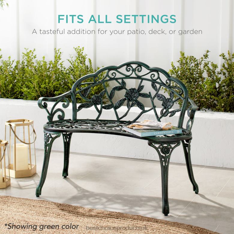 Outdoor Living | Best Choice ProductsSteel Garden Bench Outdoor Patio Furniture w/ Floral Rose Accent N62R1454 Bronze