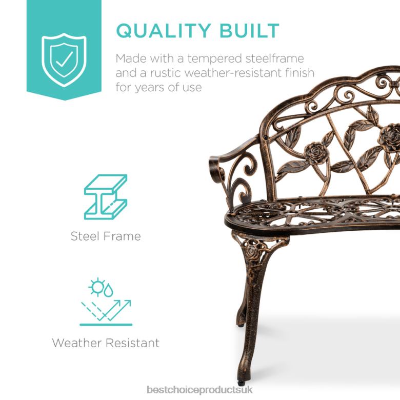 Outdoor Living | Best Choice ProductsSteel Garden Bench Outdoor Patio Furniture w/ Floral Rose Accent N62R1454 Bronze
