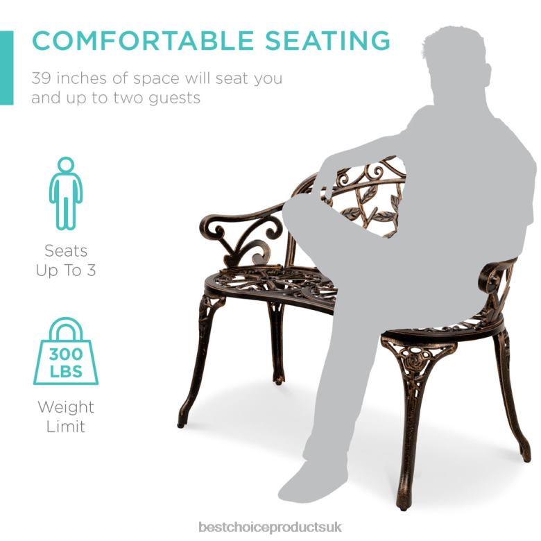 Outdoor Living | Best Choice ProductsSteel Garden Bench Outdoor Patio Furniture w/ Floral Rose Accent N62R1454 Bronze