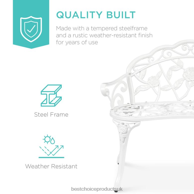Outdoor Living | Best Choice ProductsSteel Garden Bench Outdoor Patio Furniture w/ Floral Rose Accent N62R1455 White