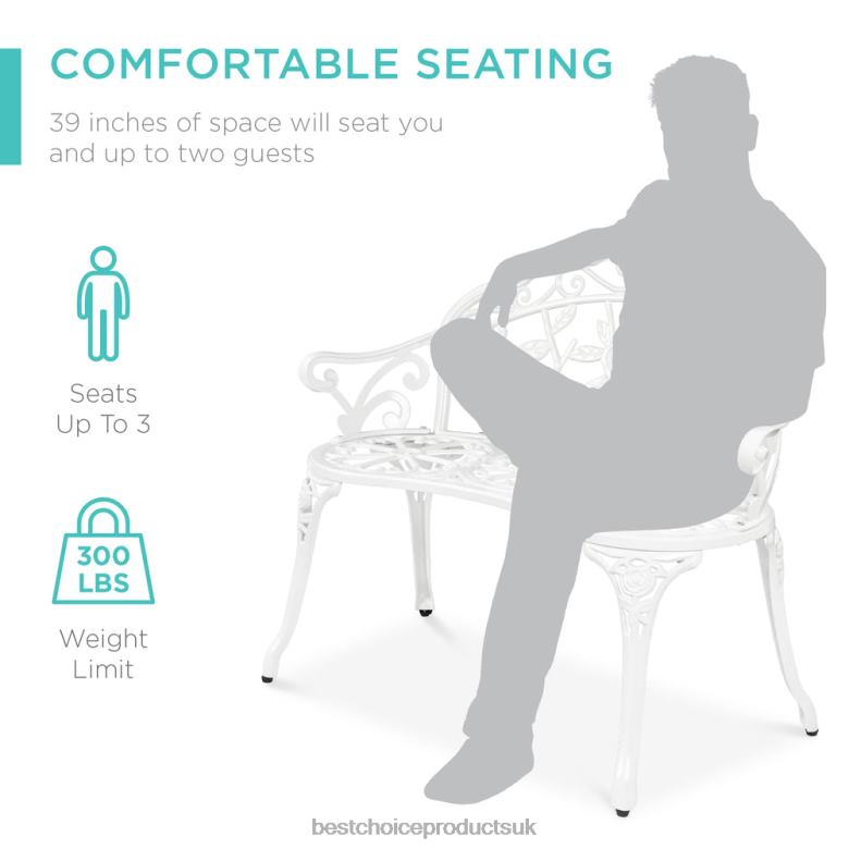 Outdoor Living | Best Choice ProductsSteel Garden Bench Outdoor Patio Furniture w/ Floral Rose Accent N62R1455 White