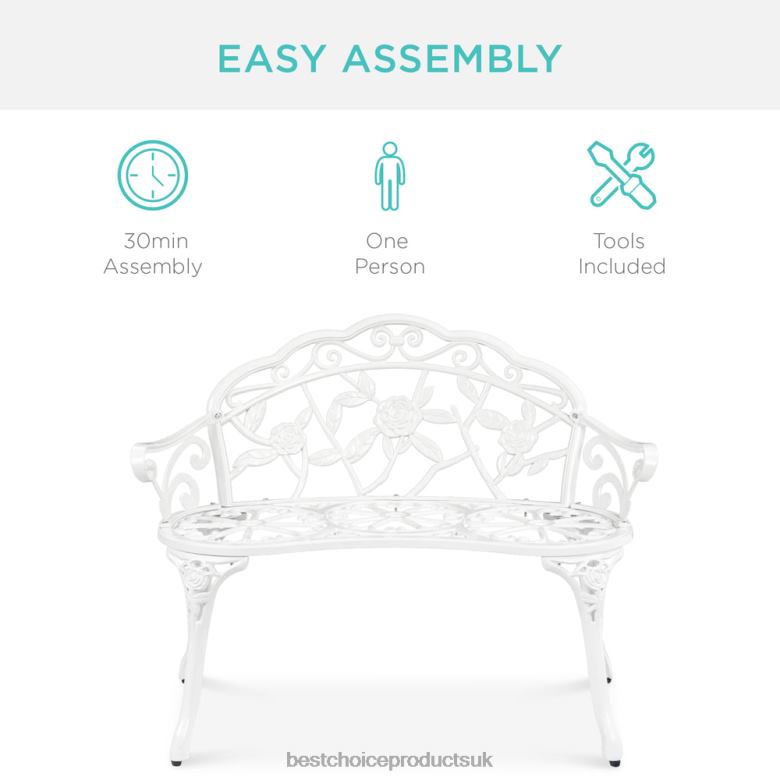 Outdoor Living | Best Choice ProductsSteel Garden Bench Outdoor Patio Furniture w/ Floral Rose Accent N62R1455 White