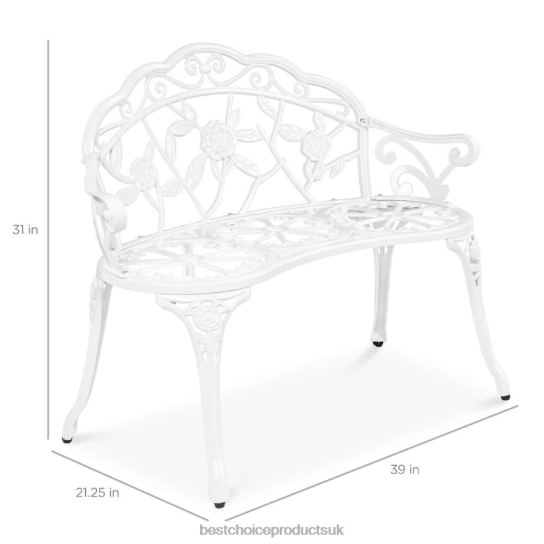 Outdoor Living | Best Choice ProductsSteel Garden Bench Outdoor Patio Furniture w/ Floral Rose Accent N62R1455 White