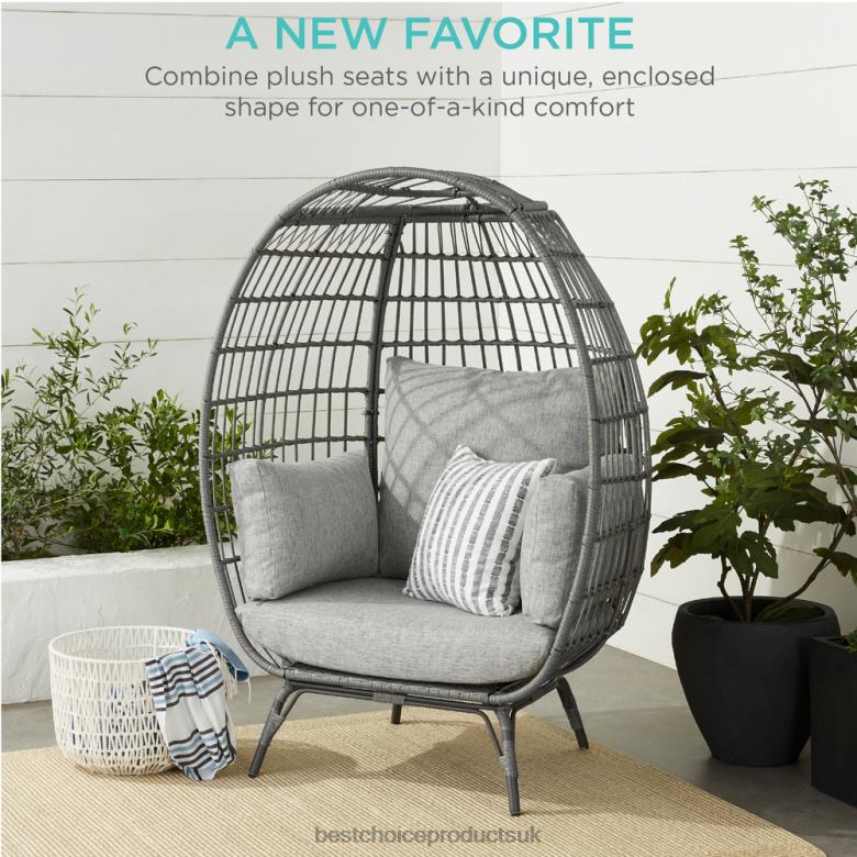 Outdoor Living | Best Choice ProductsWicker Egg Chair Oversized Indoor Outdoor Patio Lounger N62R1321 Gray/Heather Gray
