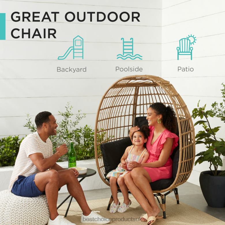 Outdoor Living | Best Choice ProductsWicker Egg Chair Oversized Indoor Outdoor Patio Lounger N62R1323 Black