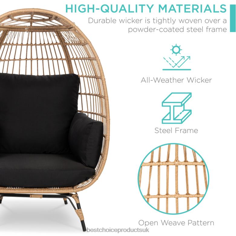 Outdoor Living | Best Choice ProductsWicker Egg Chair Oversized Indoor Outdoor Patio Lounger N62R1323 Black