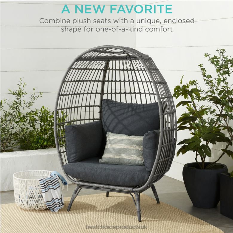 Outdoor Living | Best Choice ProductsWicker Egg Chair Oversized Indoor Outdoor Patio Lounger N62R1325 Gray/Charcoal