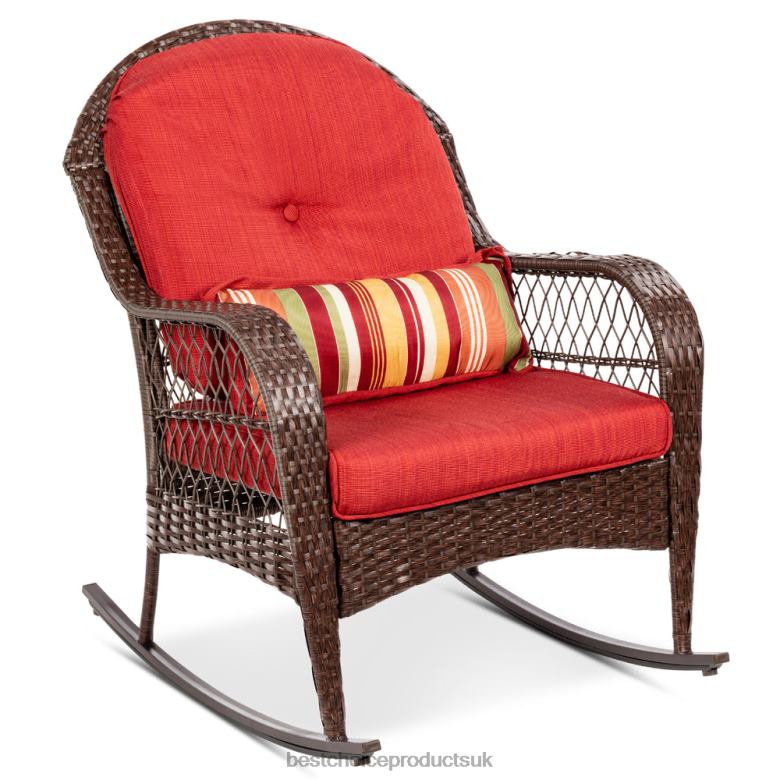 Outdoor Living | Best Choice ProductsWicker Rocking Chair w/ Steel Frame, Decorative Pillow, Cushions N62R1473 Red