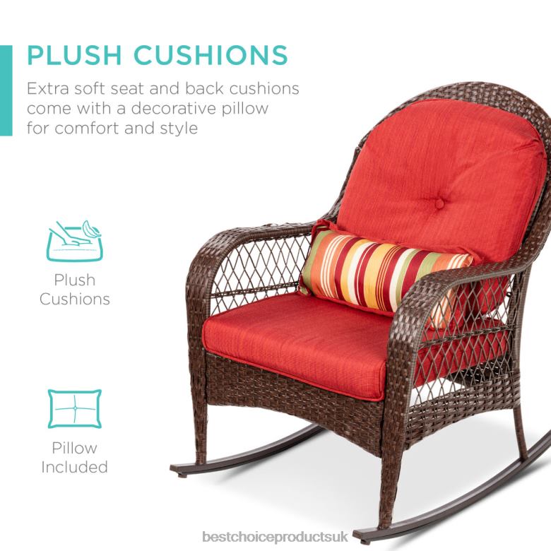 Outdoor Living | Best Choice ProductsWicker Rocking Chair w/ Steel Frame, Decorative Pillow, Cushions N62R1473 Red