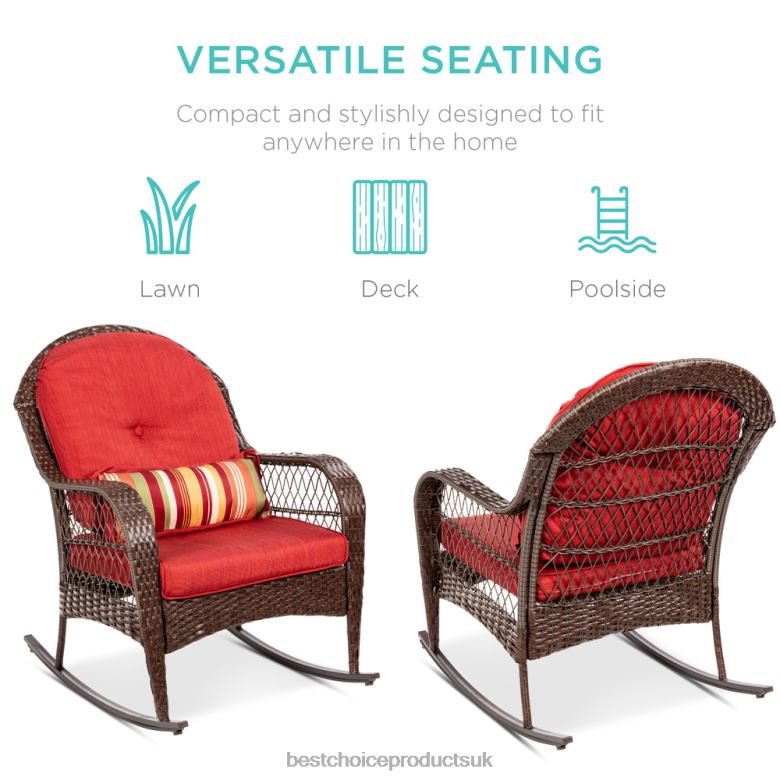 Outdoor Living | Best Choice ProductsWicker Rocking Chair w/ Steel Frame, Decorative Pillow, Cushions N62R1473 Red