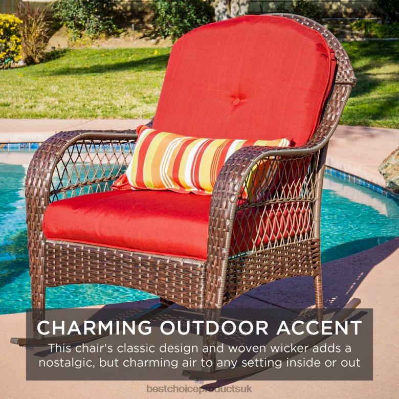 Outdoor Living | Best Choice ProductsWicker Rocking Chair w/ Steel Frame, Decorative Pillow, Cushions N62R1473 Red